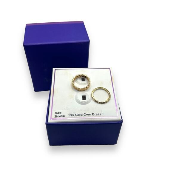 NEW Macy's 18K Gold over Brass Cubic Zirconia Ring Duo Set of 2 Rings Size 6 - Picture 2 of 9